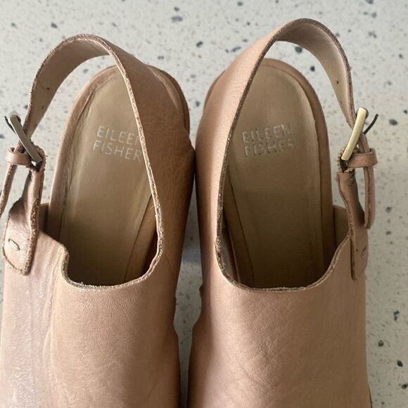 Eileen Fisher Glance Sand Leather Slingback Sandals Block Heel Women’s Size 7.5M - Picture 9 of 12
